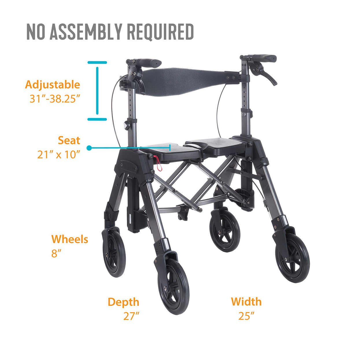 Heavy Duty Folding 4-Wheel Rollator with Extra Wide Seat and 8-inch Wheels, Black Walnut H889