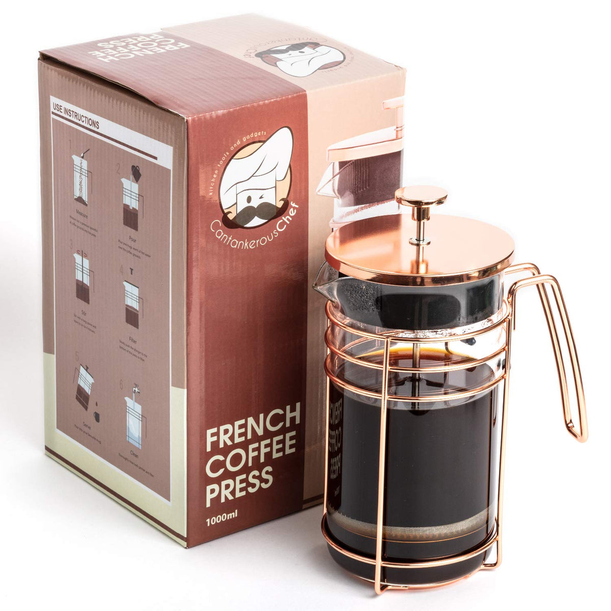 1000ml Rose Gold French Press Coffee Maker U826405