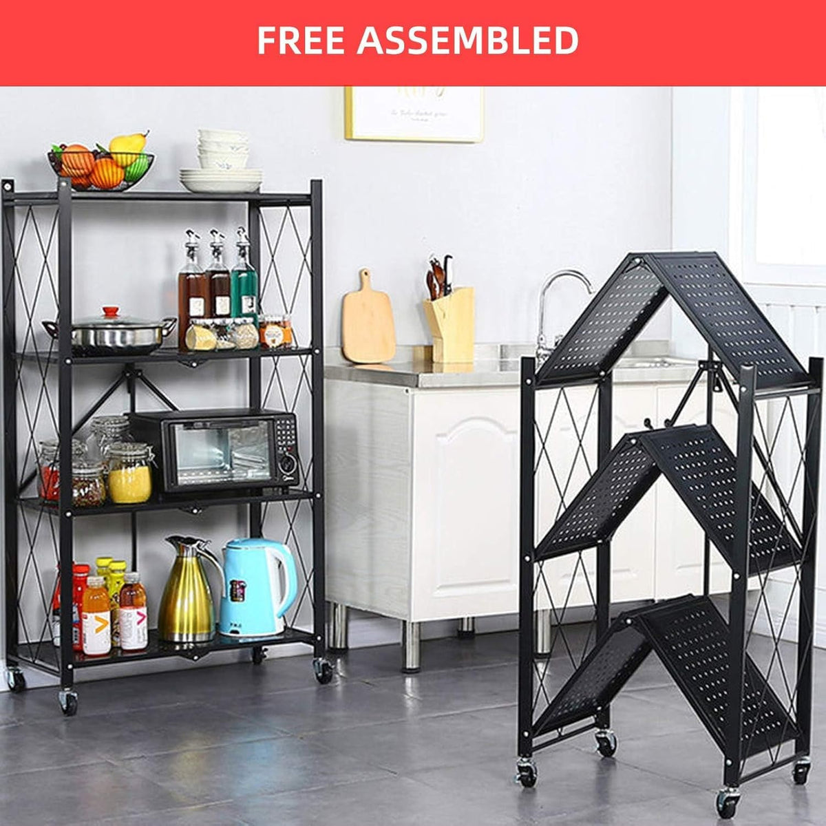 Metal Shelves, 4-Tier Foldable Shelving Unit with Wheels T9663