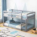 Twin Over Twin Solid Wood Low Bunk Bed with Ladder and Guardrails Z14243