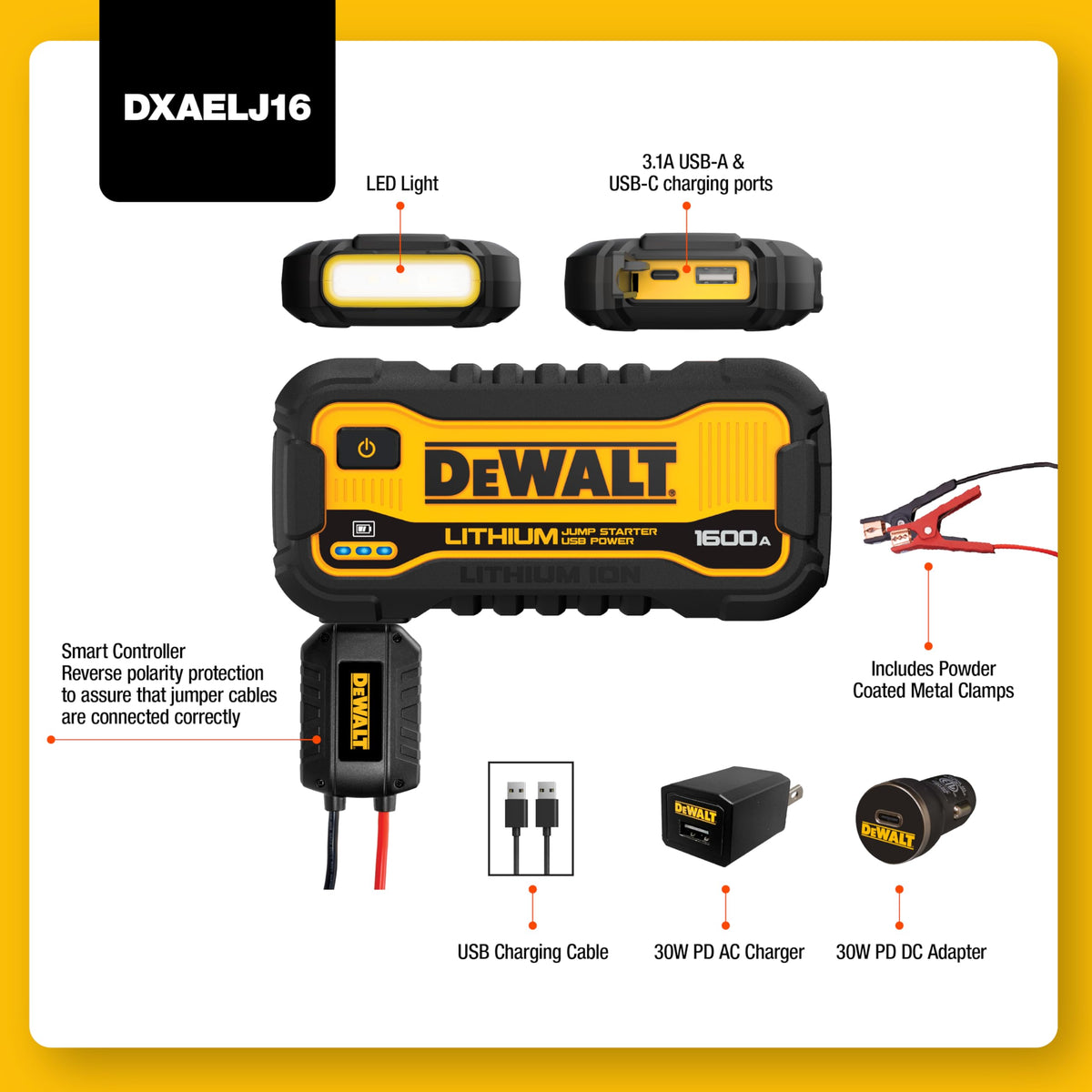 1600 Peak Amp Jump Starter Battery Booster with USB Power Station Y94624