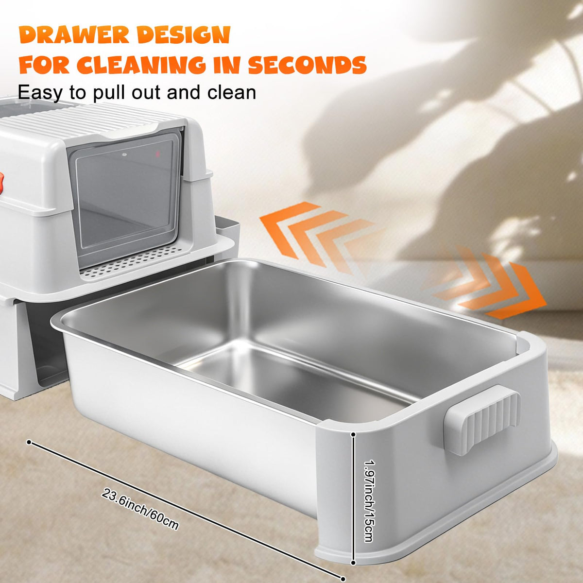 Enclosed Stainless Steel Cat Litter Box with Drawer P458727