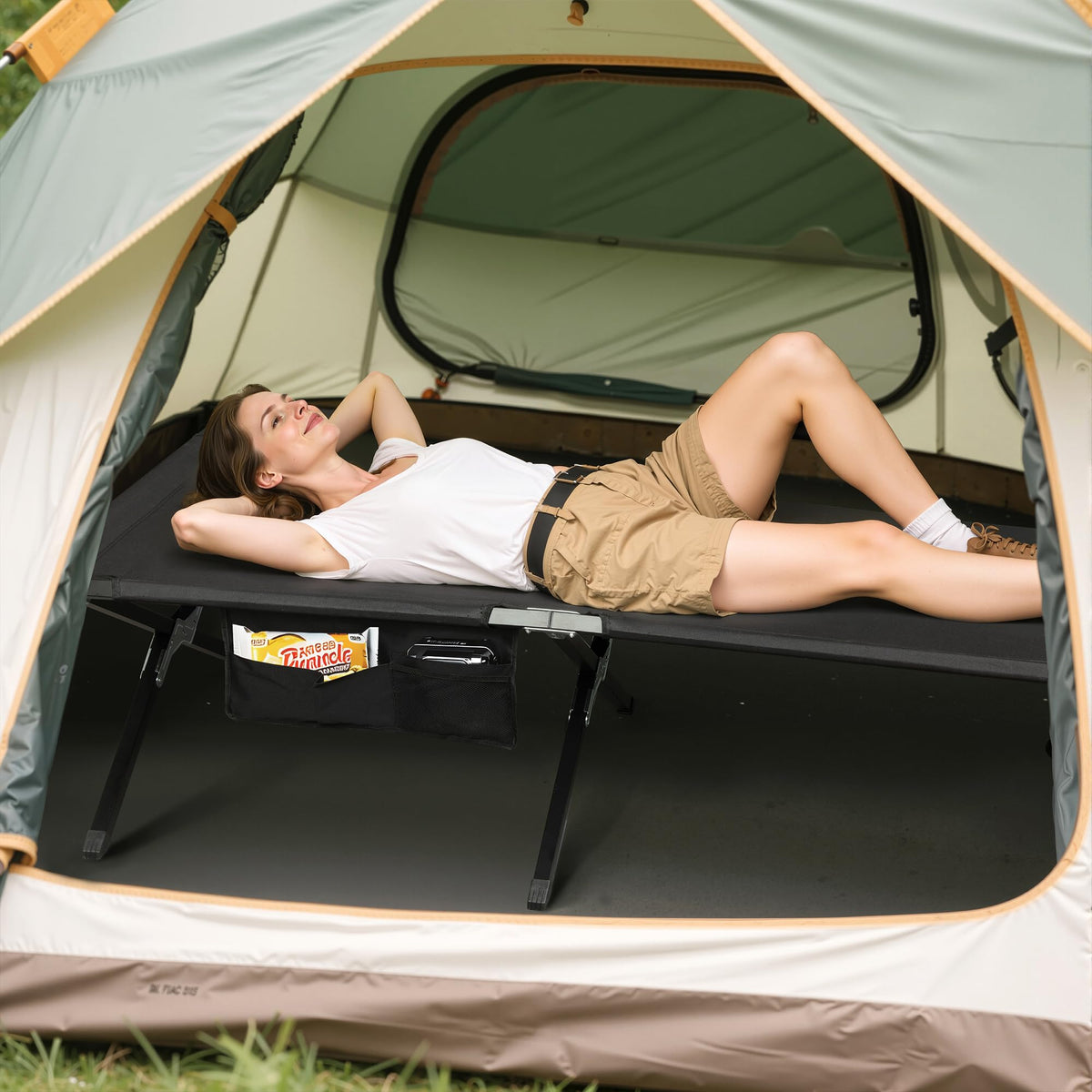 Folding Camping Cot with Carry Bag, 300 lb, Black H809415