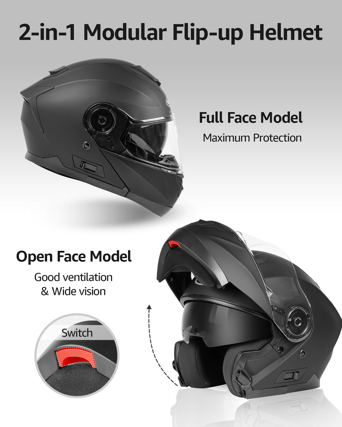DOT Approved Full Face Motorcycle Helmet with Flip Up Dual Visor K446064
