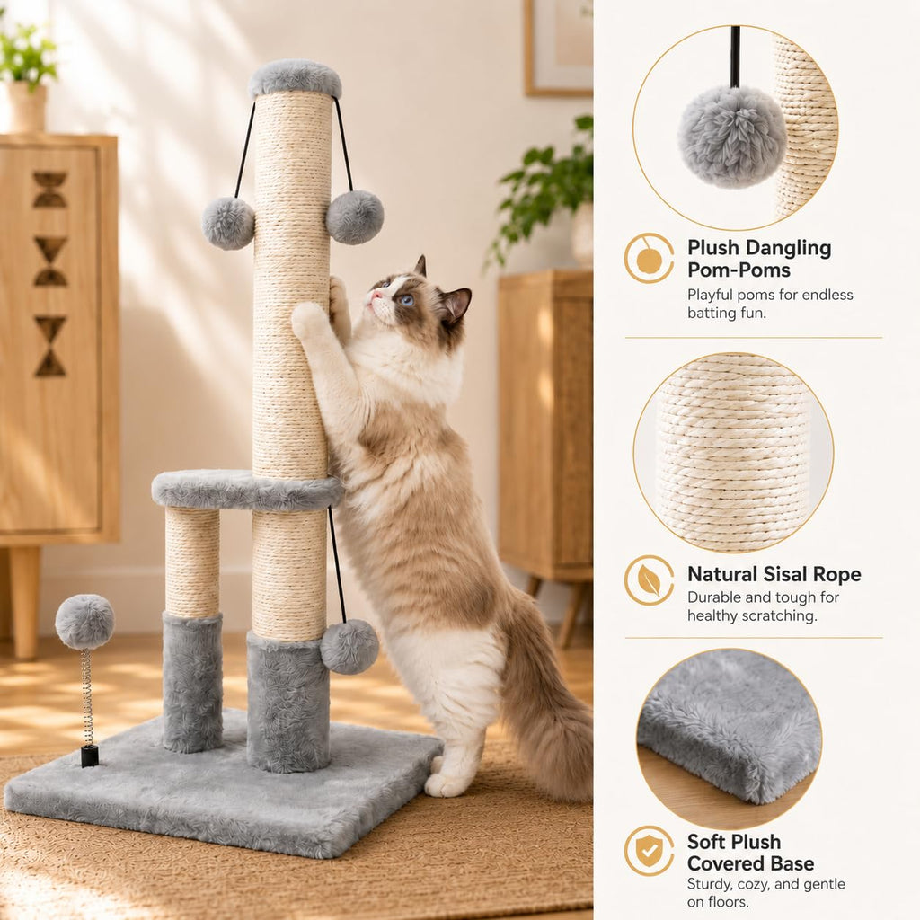 Tall Cat Scratching Post with Sisal Rope and 4 Balls W81245