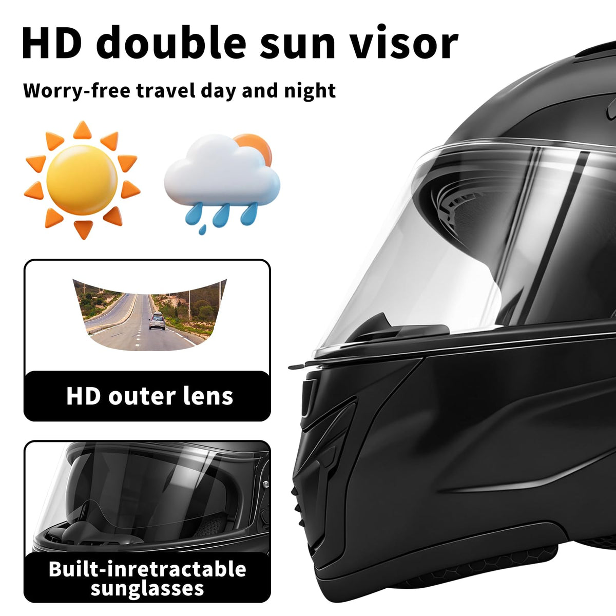 DOT Certified Flip-Up Dual Visor Bluetooth Modular Motorcycle Helmet U67304