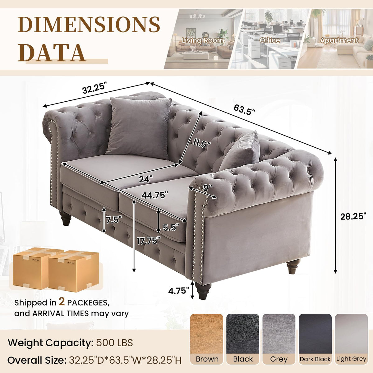 Light Grey Velvet Button Tufted Loveseat Sofa C84390