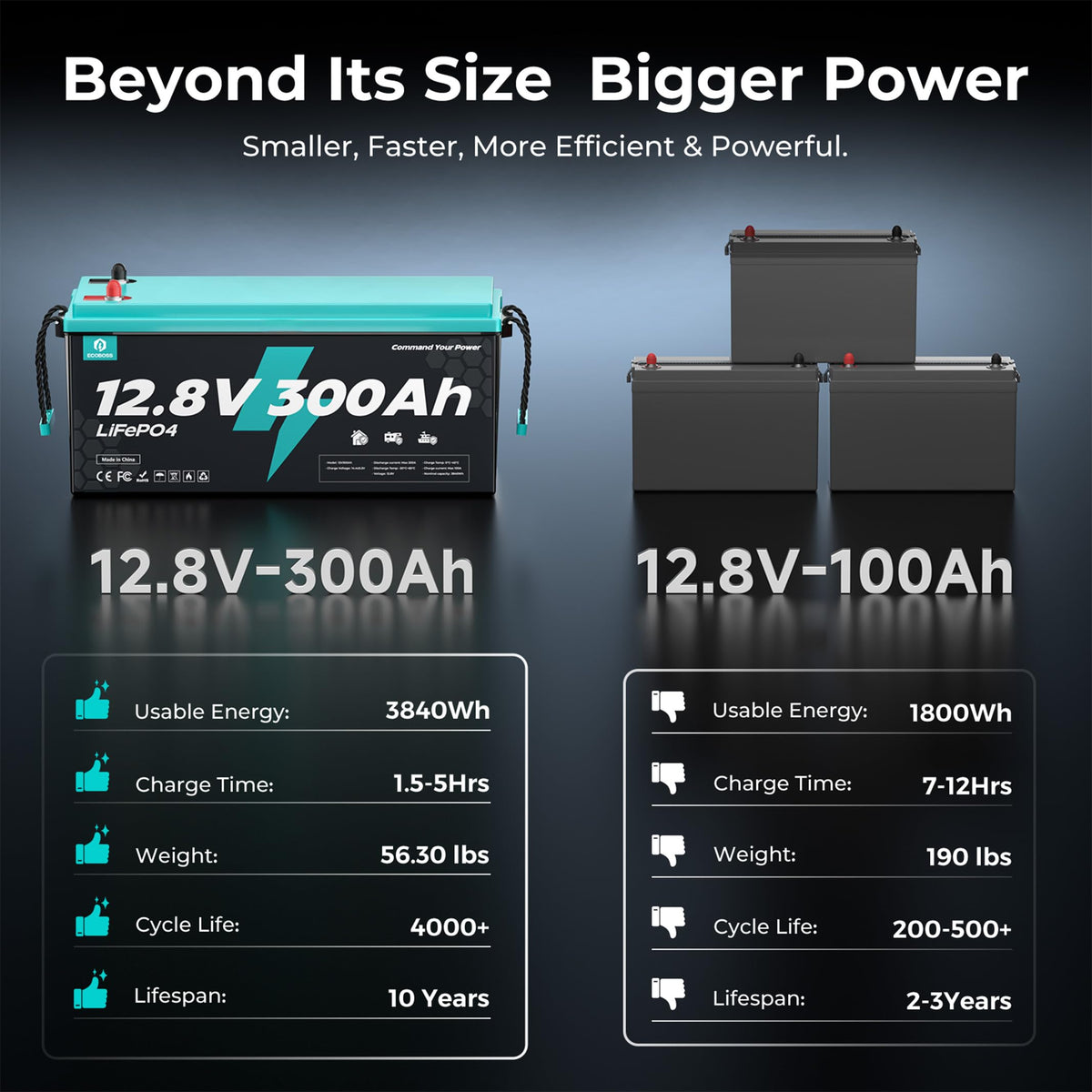 12V 300Ah LiFePO4 Deep Cycle Lithium Battery 2Pack I8428