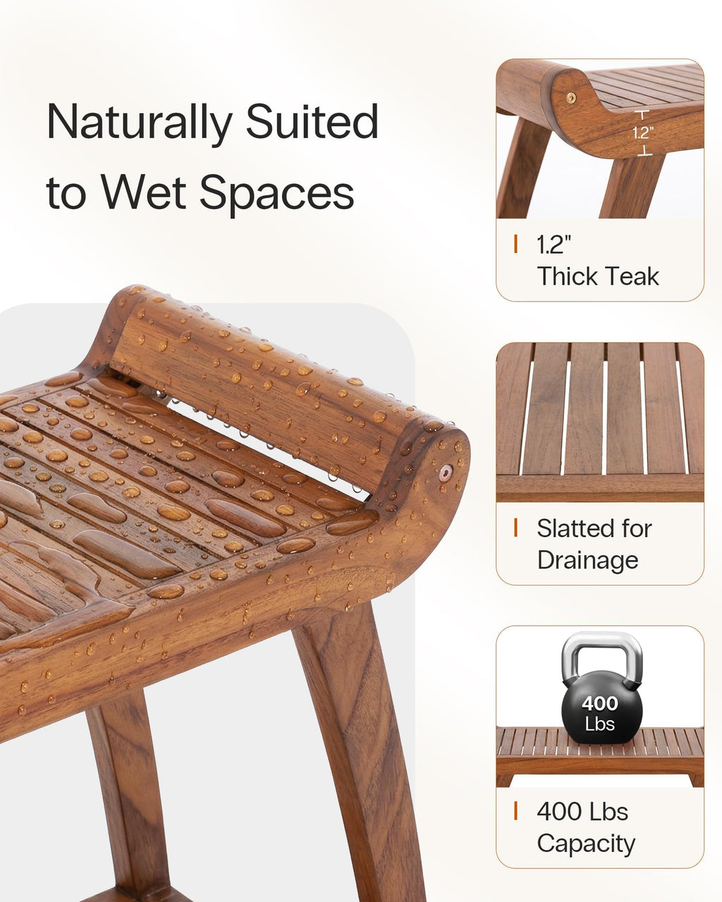 Teak Shower Bench with Storage Shelf X846891