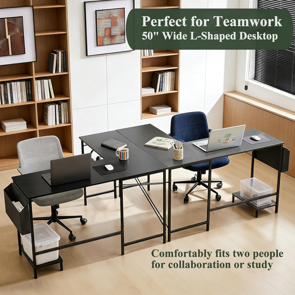L Shaped 50 Inch Reversible Computer Desk with CPU Stand U7511