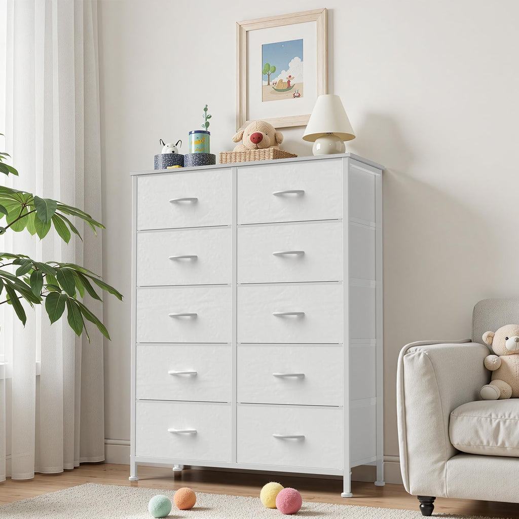 White 10 Drawer Tall Dresser K223