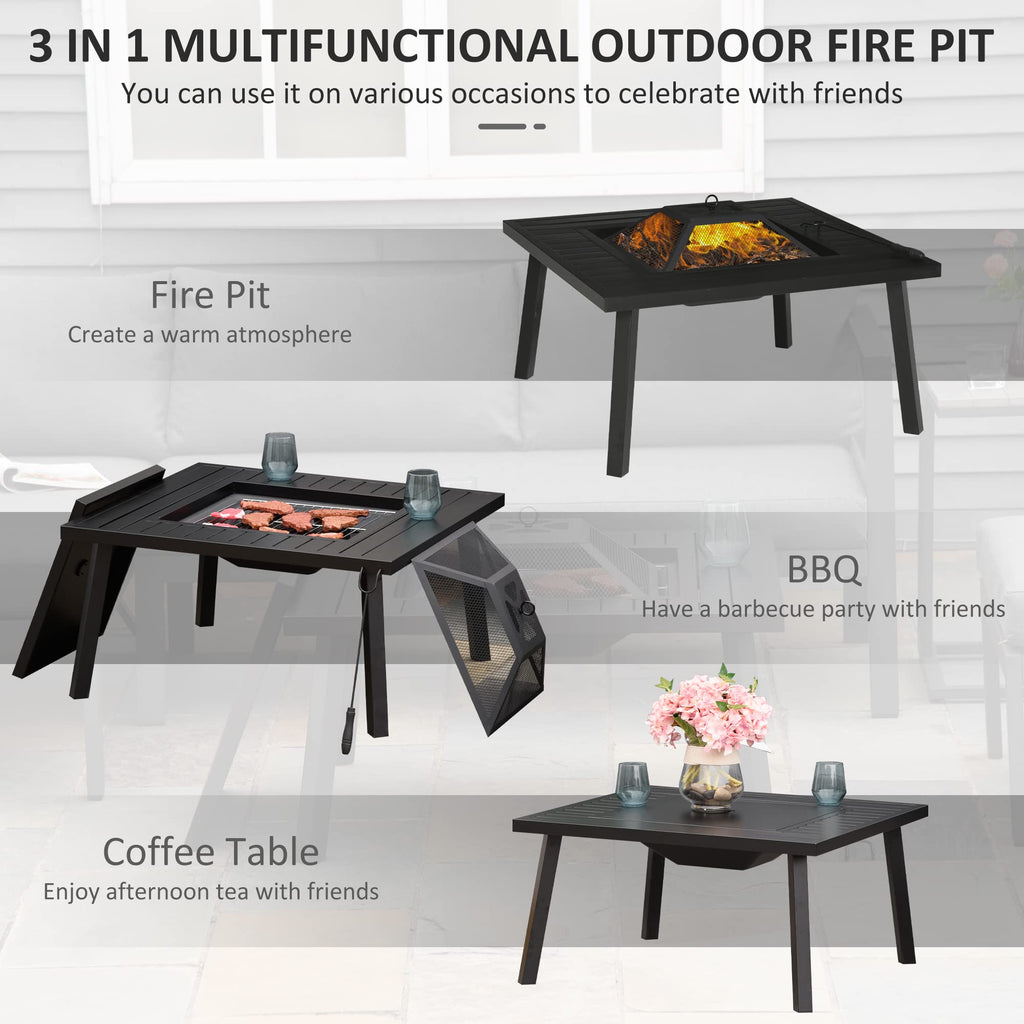 34" Fire Pit with Grill Spark Screen Poker Cover Black O882944