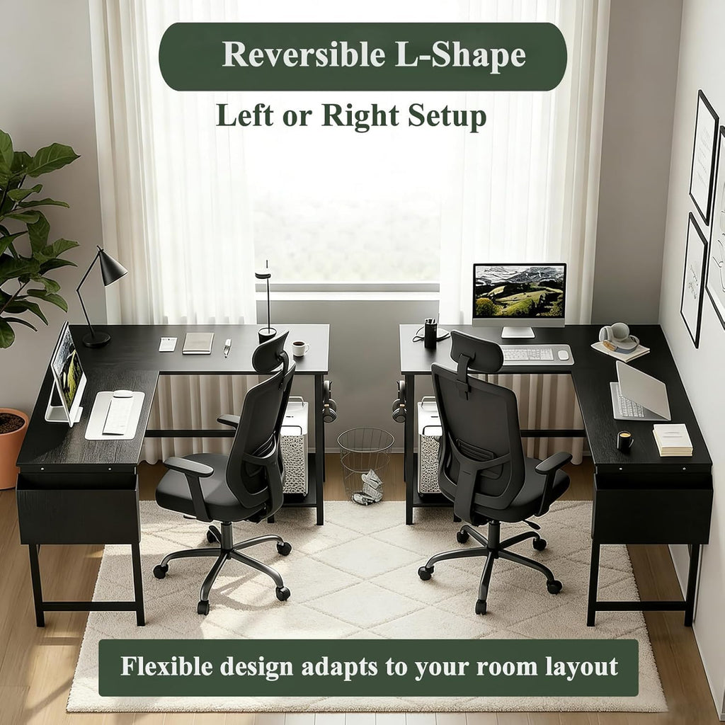 L Shaped 50 Inch Reversible Computer Desk with CPU Stand U7511