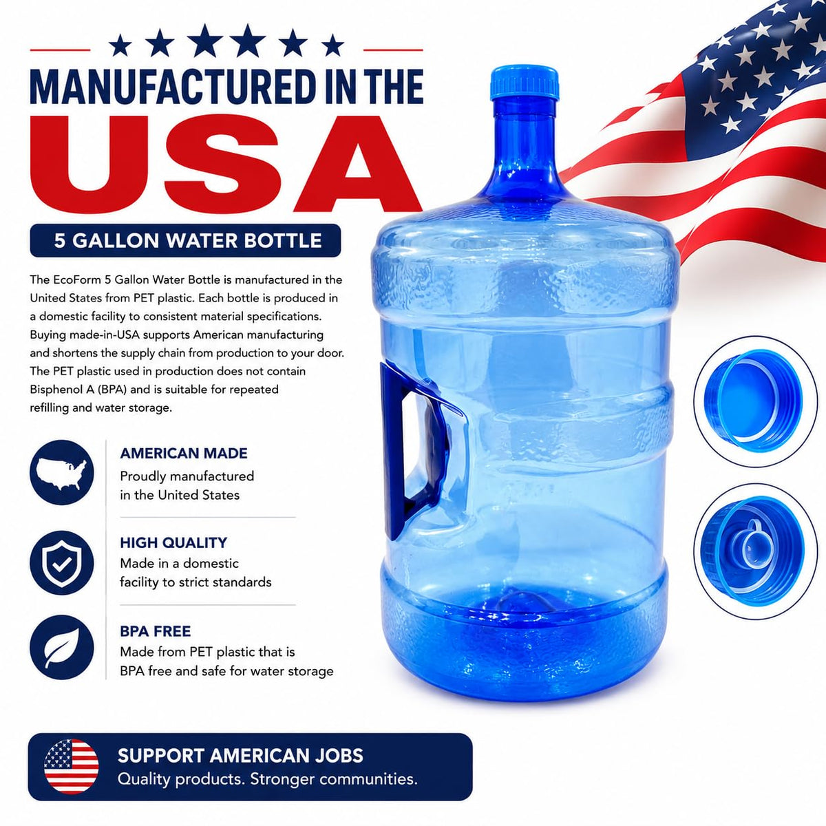 5 Gallon Water Jug with 2 Screw-On Caps I59493