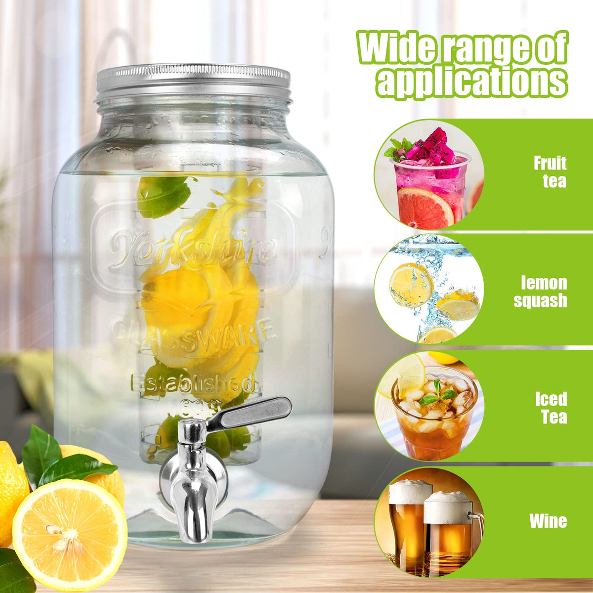 1 Gallon Glass Drink Dispenser with Stand and Spigot B432