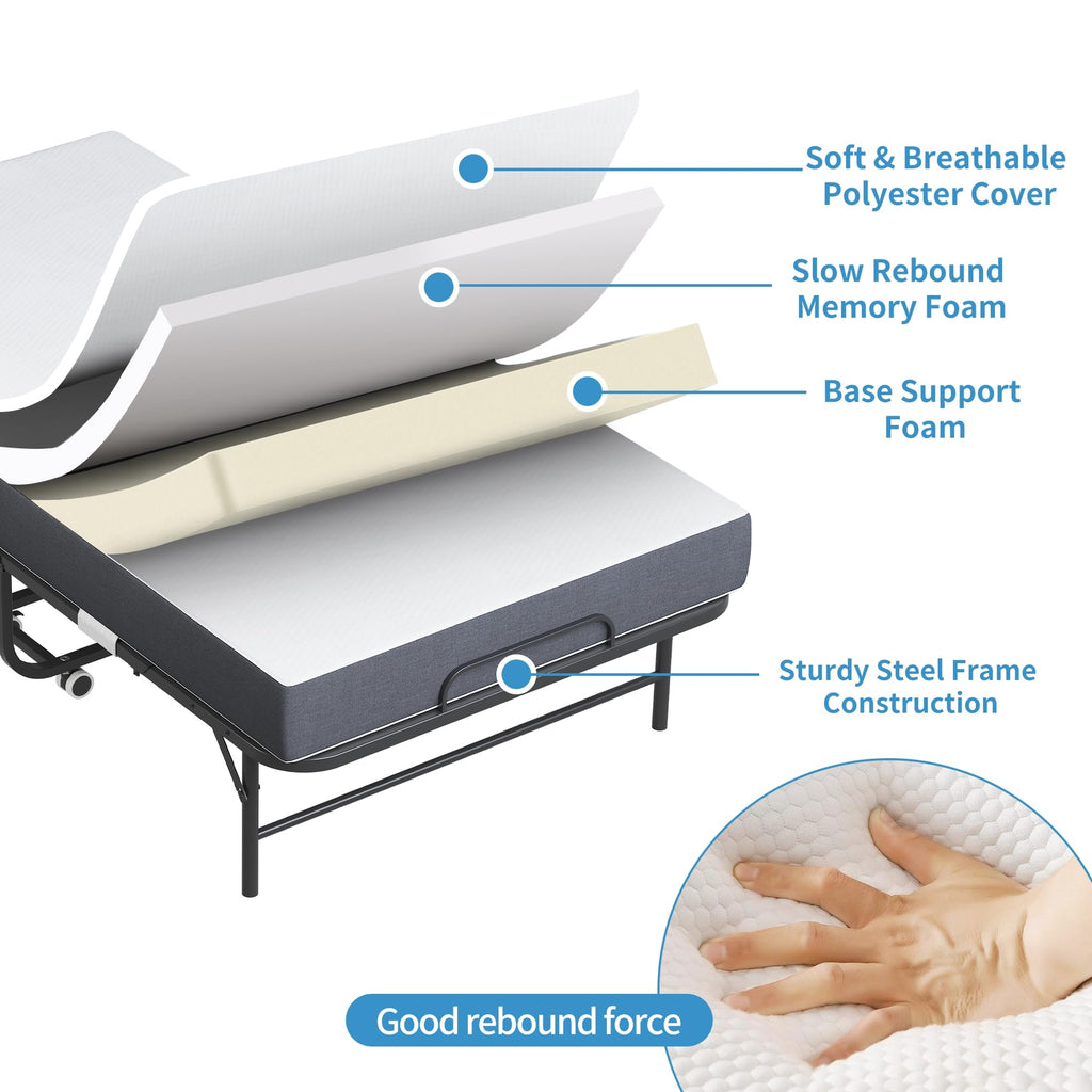 Folding Bed with Mattress, Twin Size Metal Bed Frame with Wheels T574211