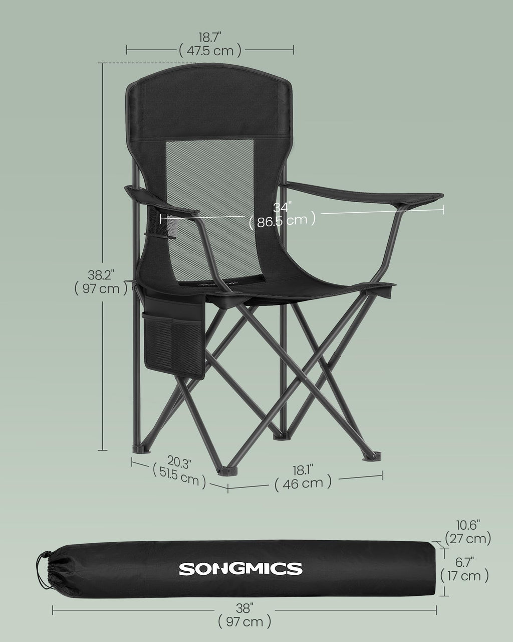 Breathable Camping Chairs, Set of 2, 330 lb Weight Capacity Q5850