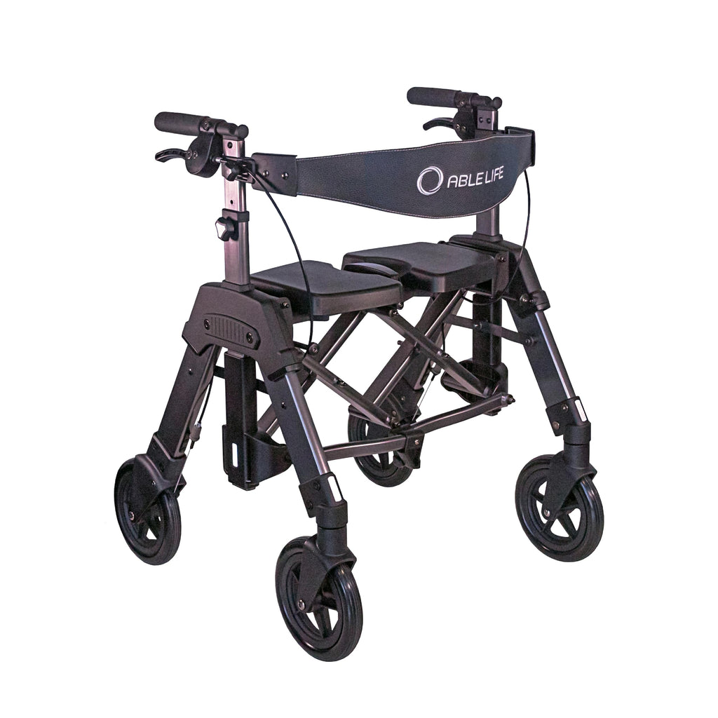 Heavy Duty Folding 4-Wheel Rollator with Extra Wide Seat and 8-inch Wheels, Black Walnut H889