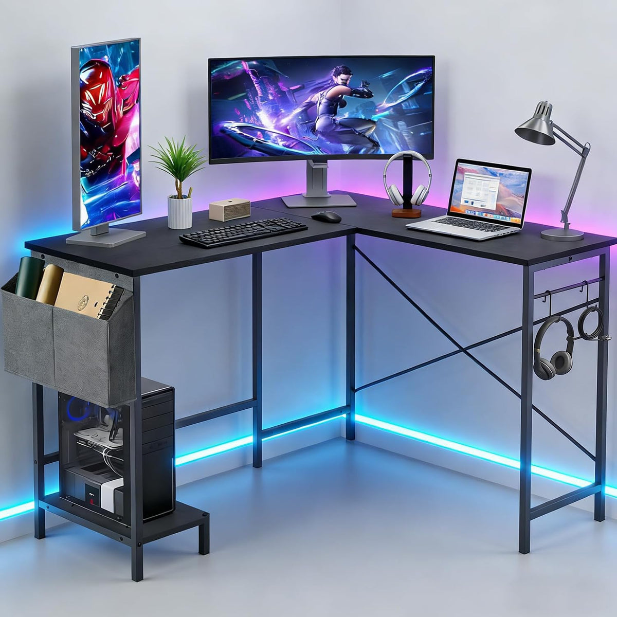 L Shaped 50 Inch Reversible Computer Desk with CPU Stand U7511
