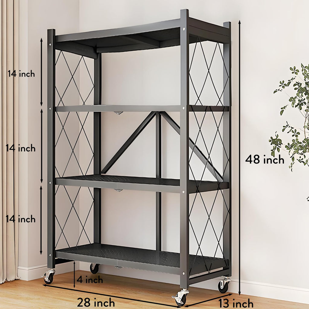 Metal Shelves, 4-Tier Foldable Shelving Unit with Wheels T9663