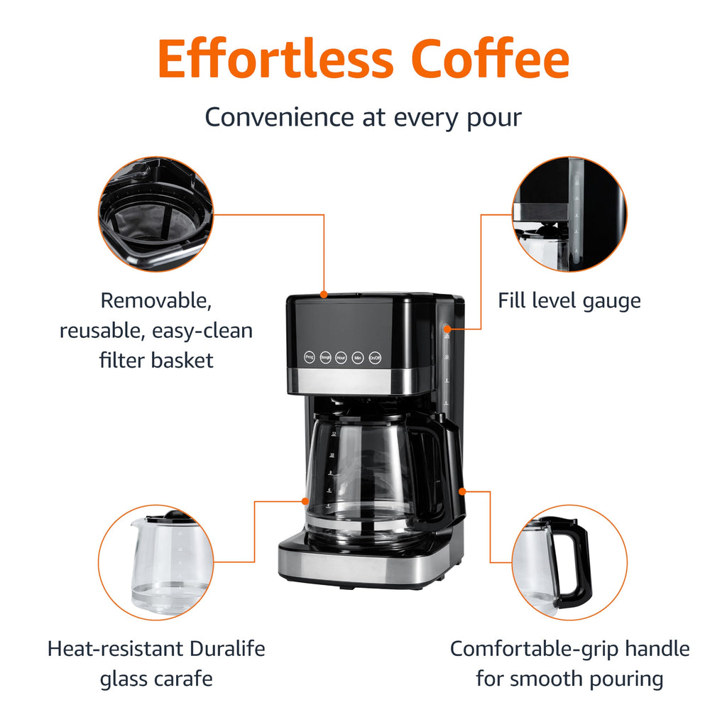 12 Cup Programmable Drip Coffee Maker with Glass Pot E32790
