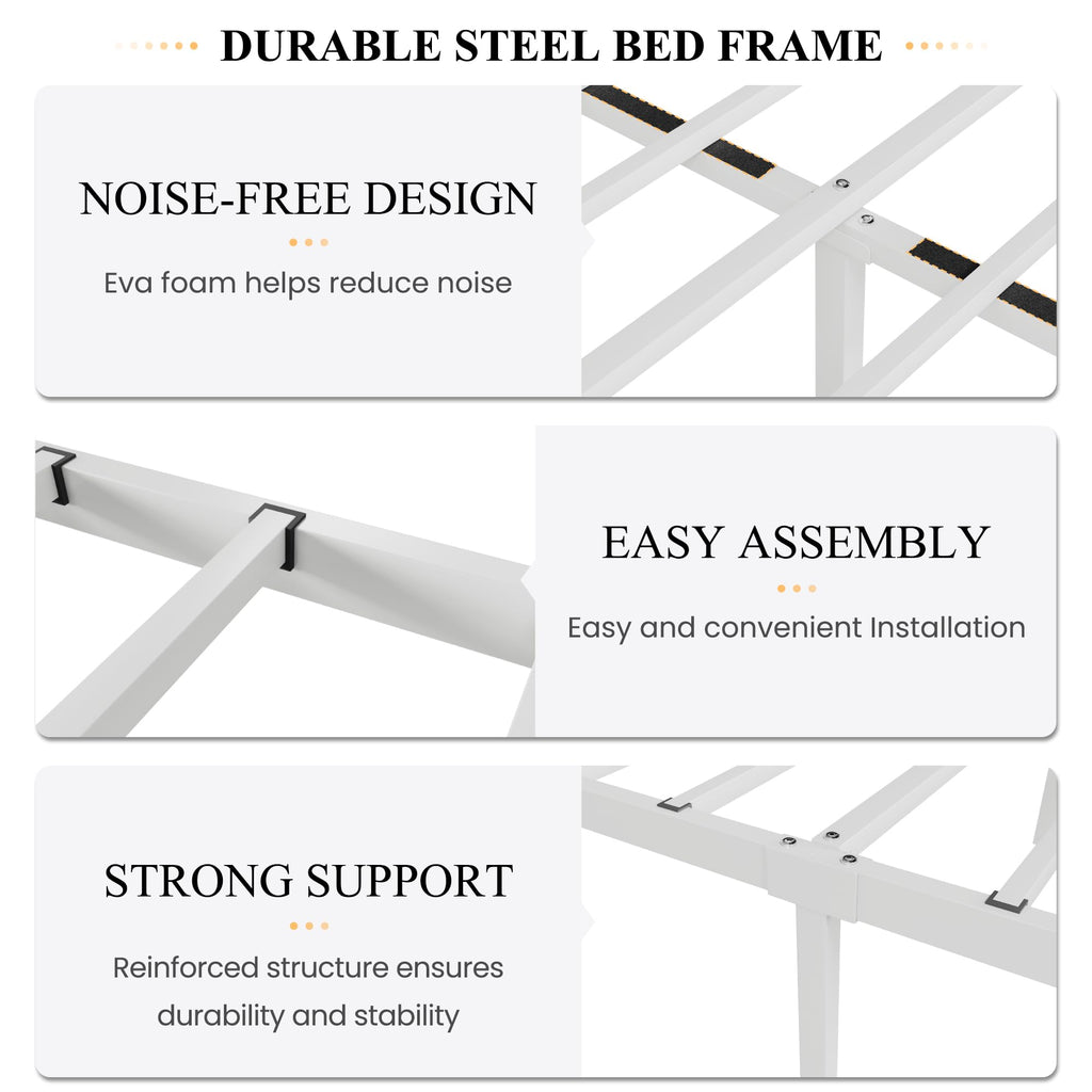 Full Size White Metal Bed Frame with Headboard M120917
