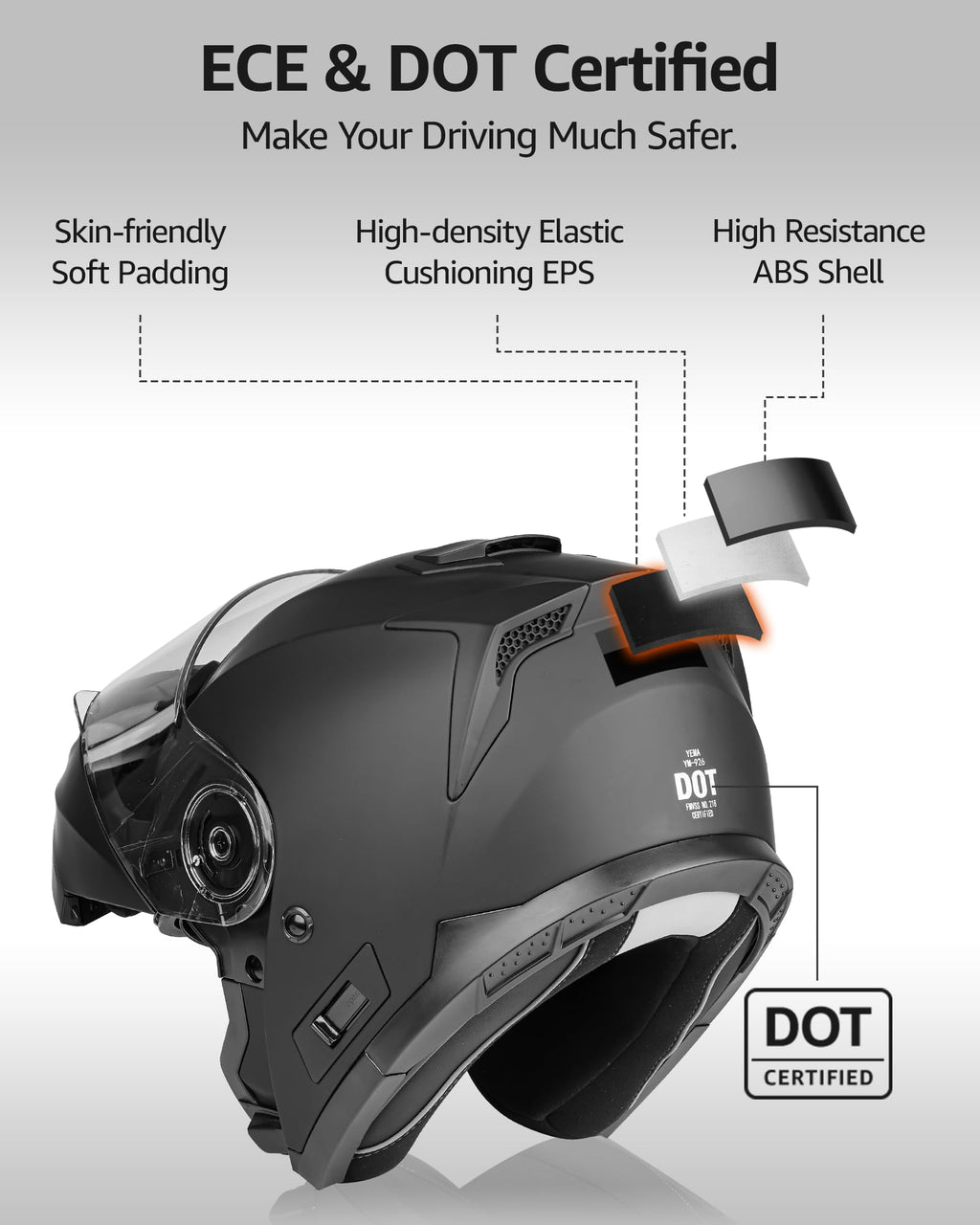 DOT Approved Full Face Motorcycle Helmet with Flip Up Dual Visor K446064