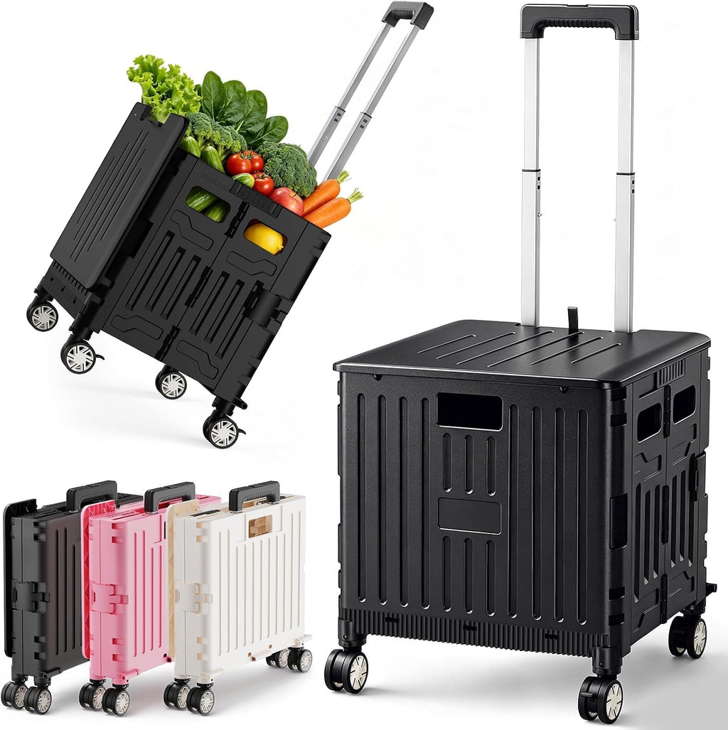 Black Folding Rolling Utility Cart D2337