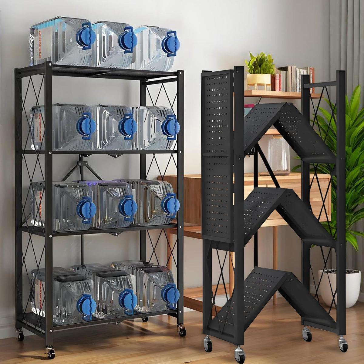 Metal Shelves, 4-Tier Foldable Shelving Unit with Wheels T9663
