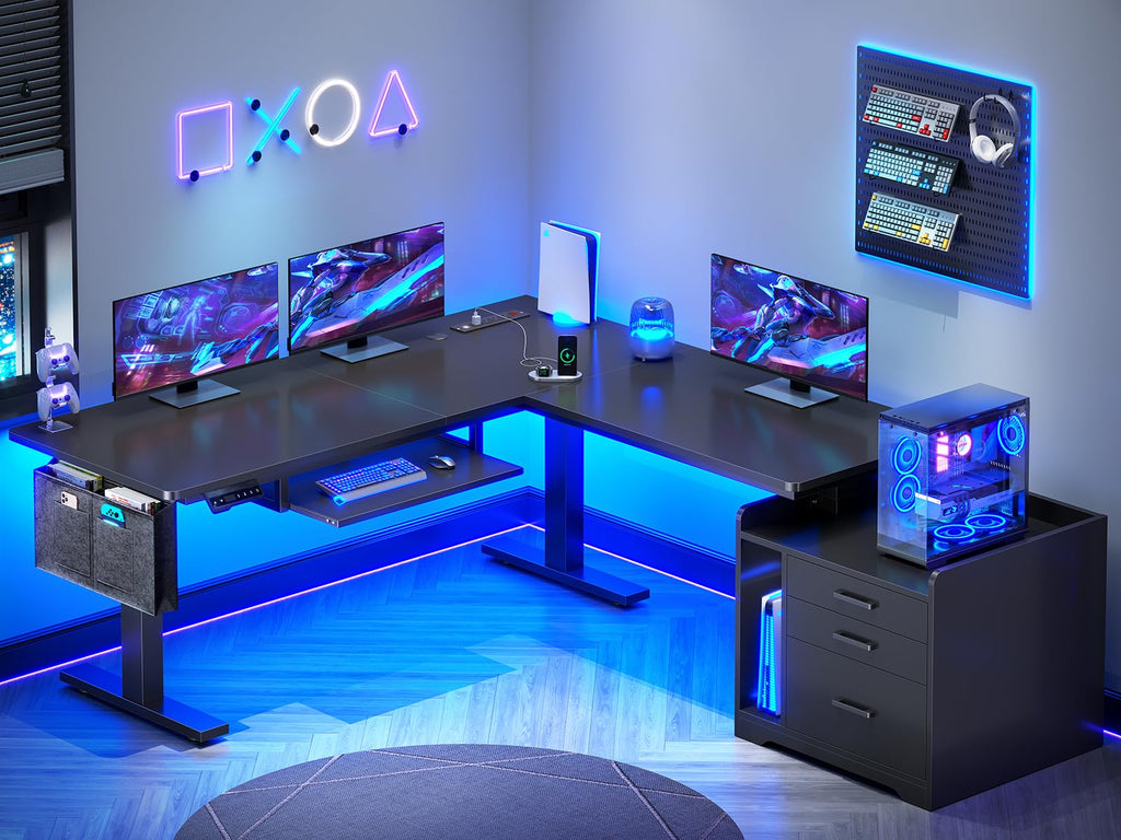 L Shaped Standing Desk with File Cabinet S538