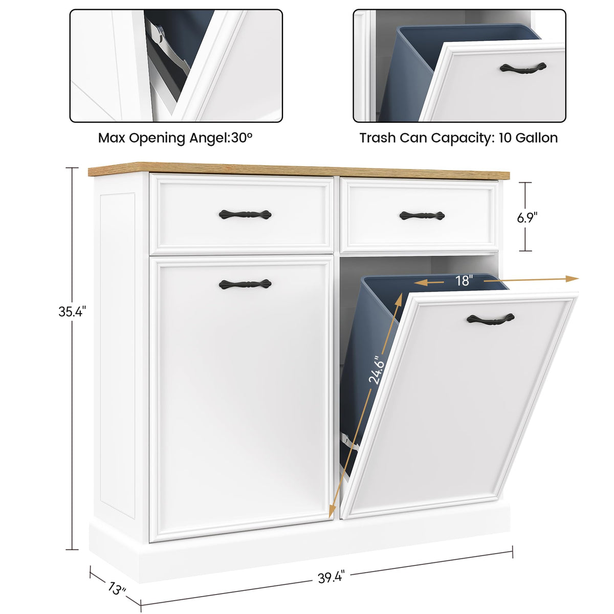White Wooden Double Tilt Out Trash Cabinet J7240