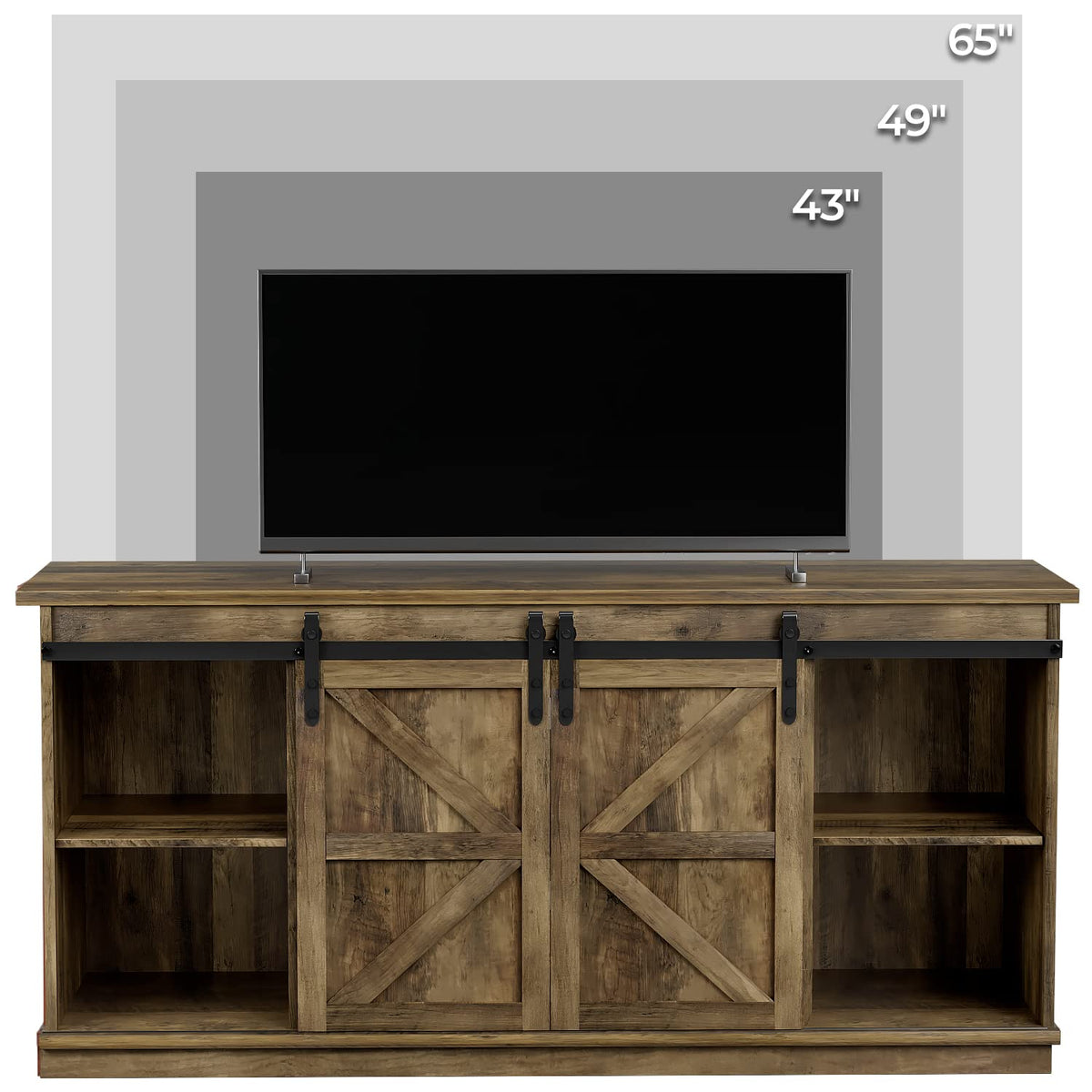 Farmhouse TV Stand for 65 Inch TV with Sliding Barn Doors and Storage Cabinets C1238
