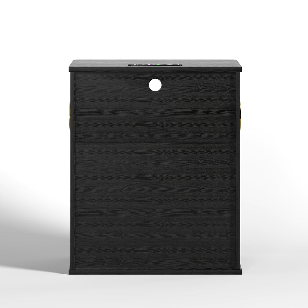 Black Smart Nightstand with Bluetooth Speaker, LED Lights, Wireless Charging, 2 Drawers & Open Shelf O10614