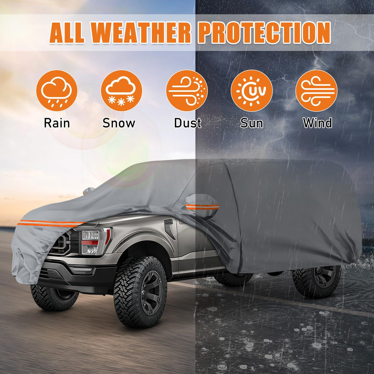 Waterproof Truck Cover for CrewCab 5.5/5.7/5.8 ft with Camper Shell Topper C3879