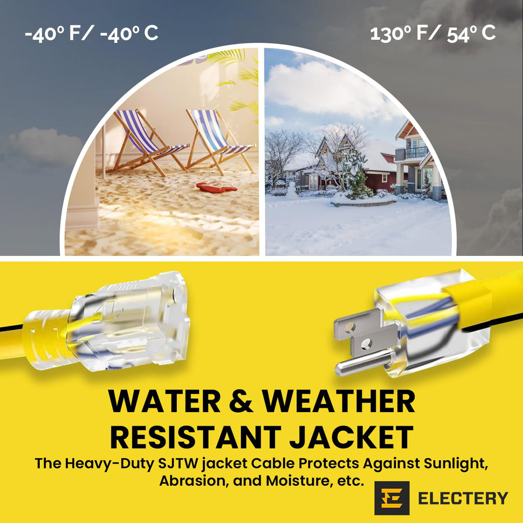 12 Gauge 75 Ft Heavy Duty Extension Cord SJTW Yellow 15Amp 1875W C42024