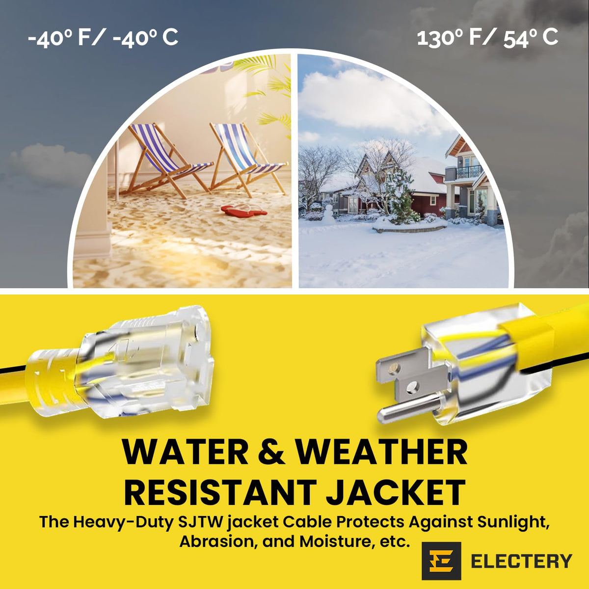 12 Gauge 75 Ft Heavy Duty Extension Cord SJTW Yellow 15Amp 1875W C42024