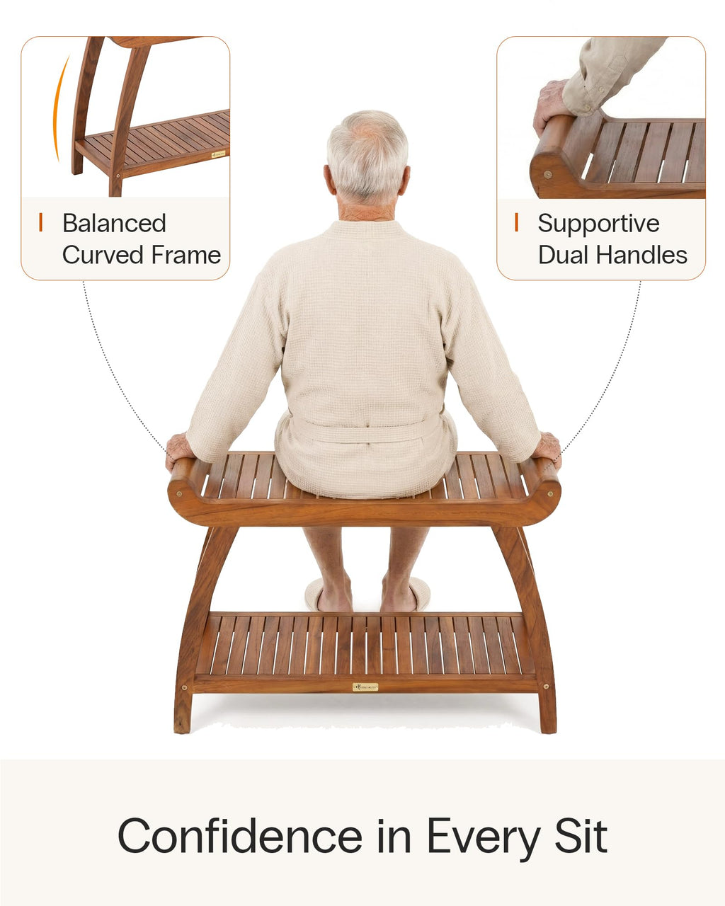 Teak Shower Bench with Storage Shelf X846891