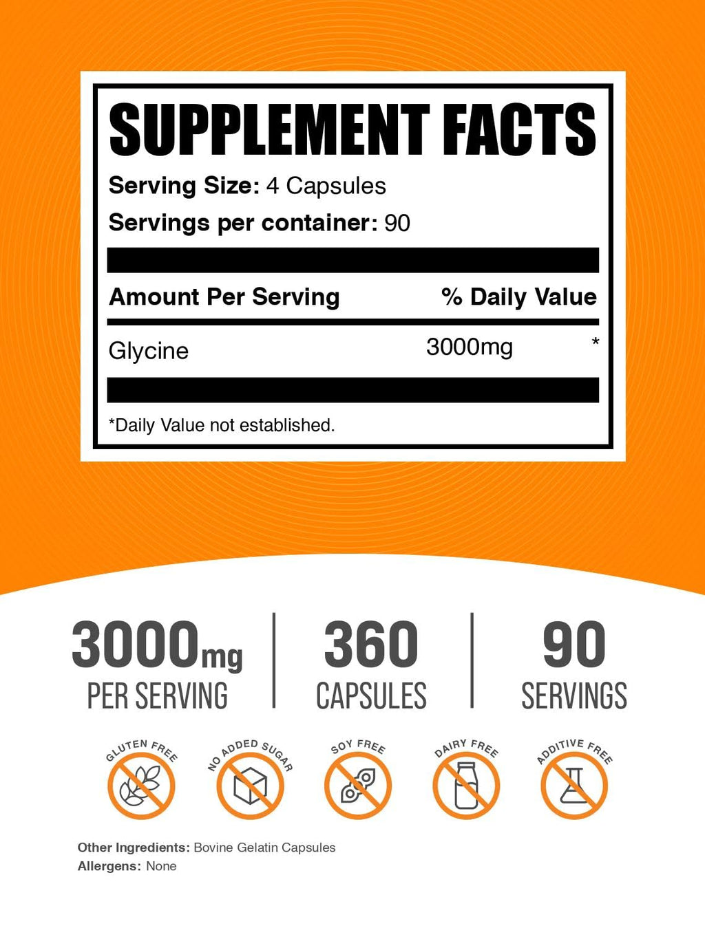 Glycine Capsules 3000mg Gluten Free 360 Count V411775