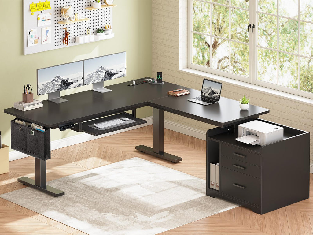 L Shaped Standing Desk with File Cabinet S538