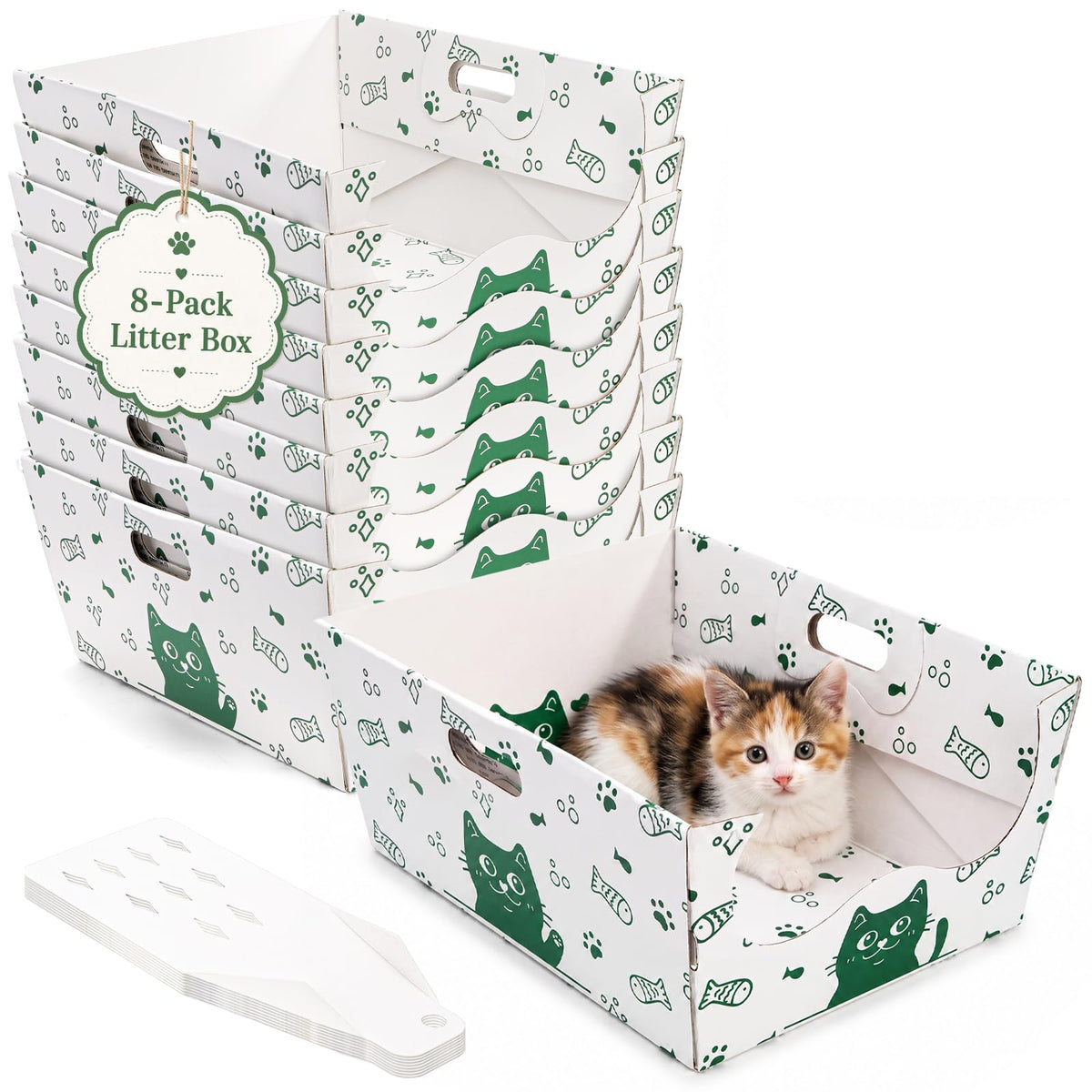 8 Pack Disposable Cat Litter Box with Scoop P2315