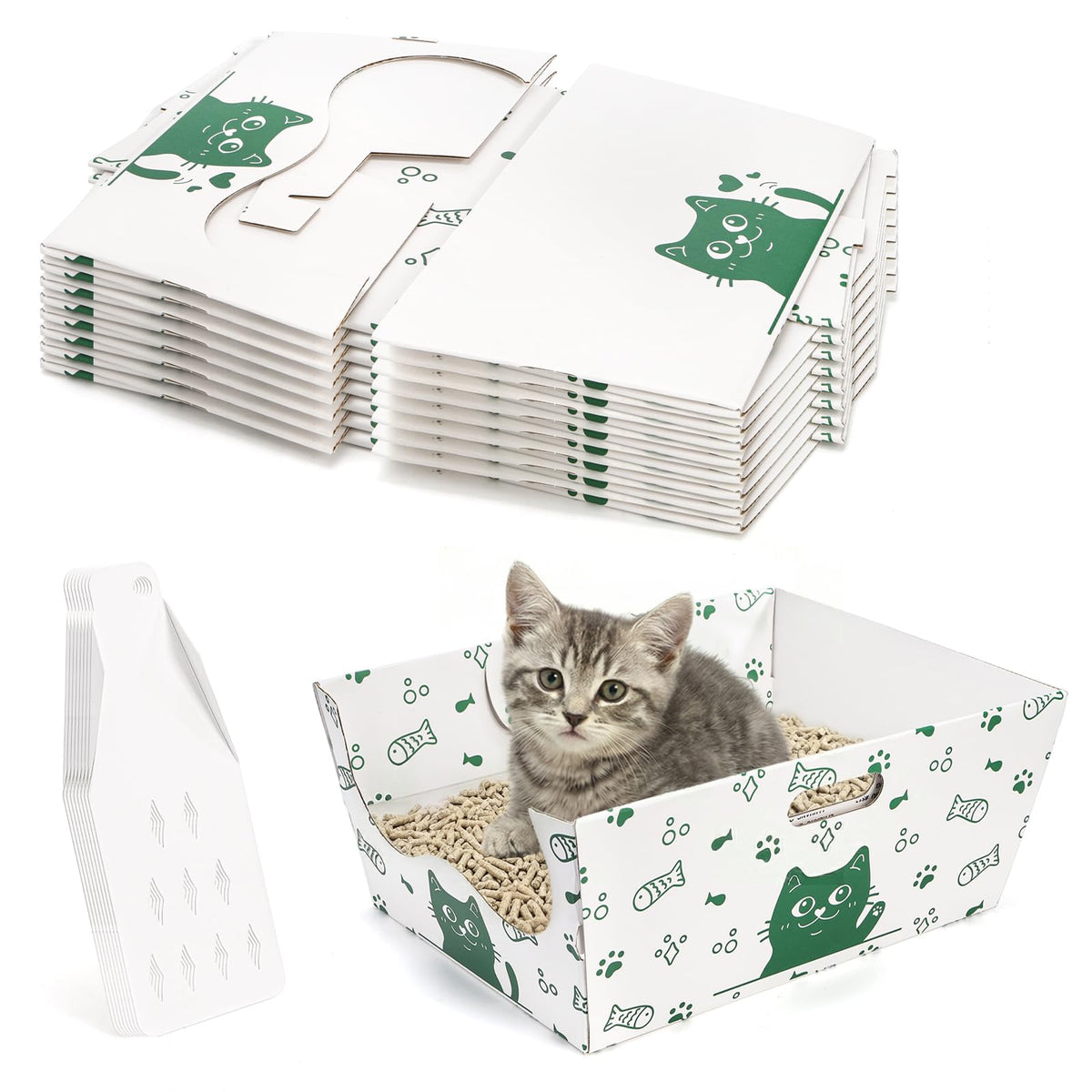 8 Pack Disposable Cat Litter Box with Scoop P2315