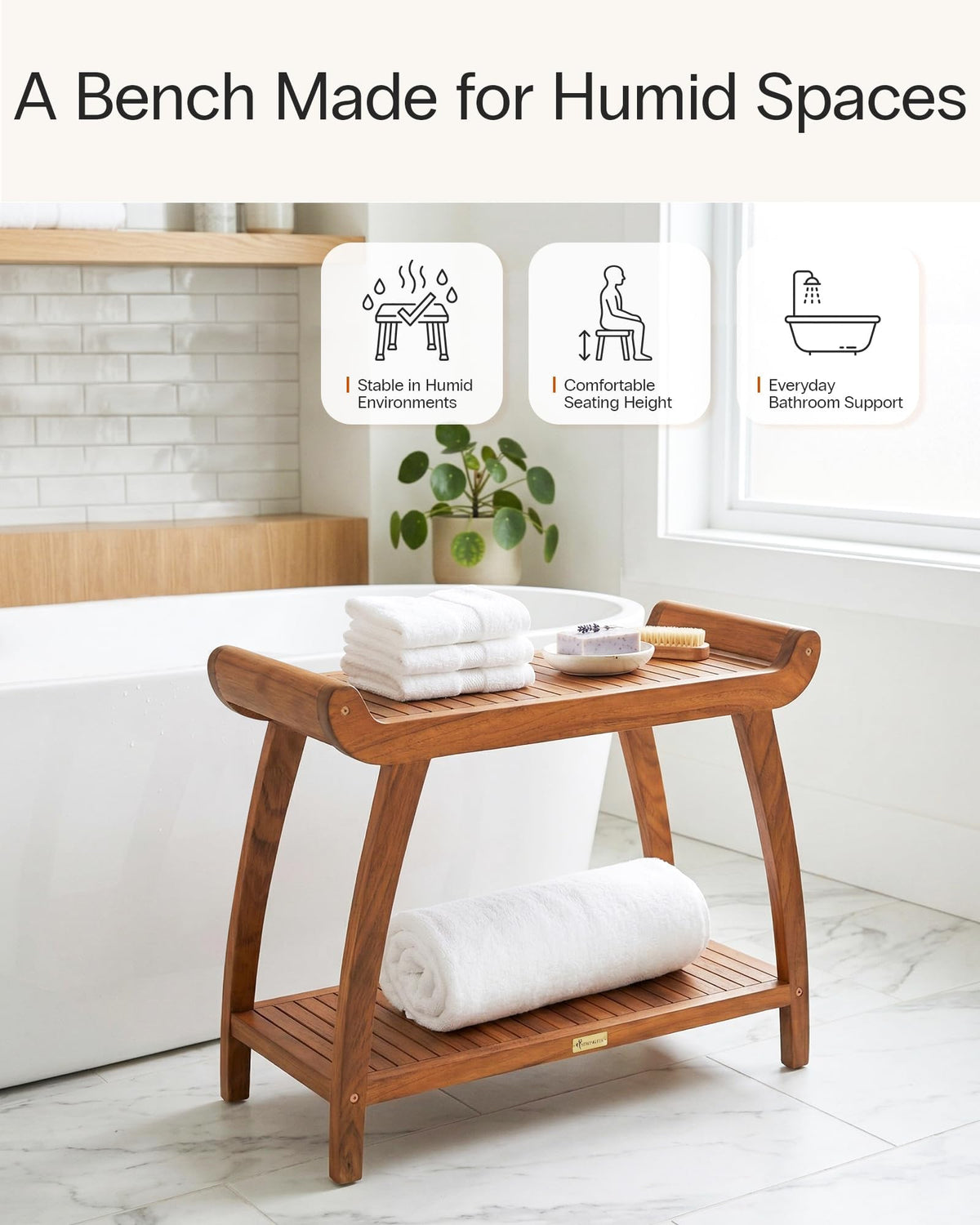 Teak Shower Bench with Storage Shelf X846891