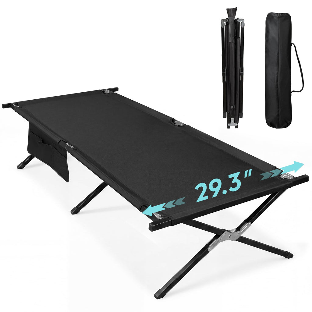 Folding Camping Cot with Carry Bag, 300 lb, Black H809415