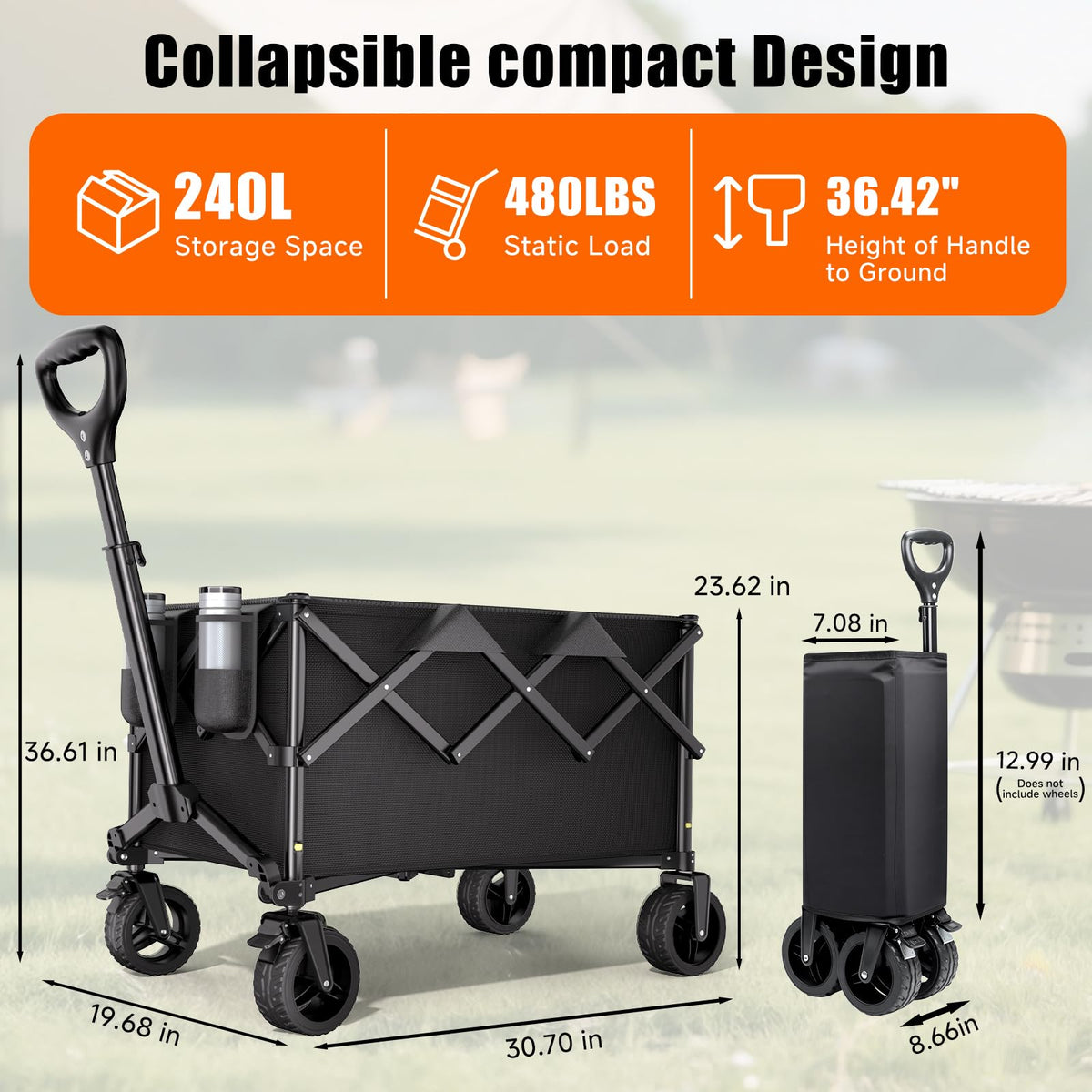 Collapsible Heavy Duty Wagon Cart with All-Terrain Wheels Y899