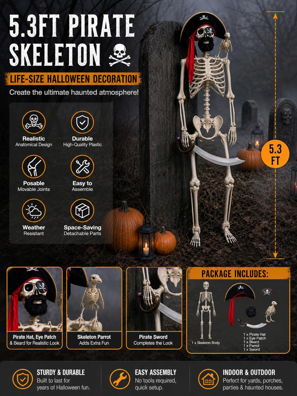 5.4 Ft Halloween Skeleton Decoration J162