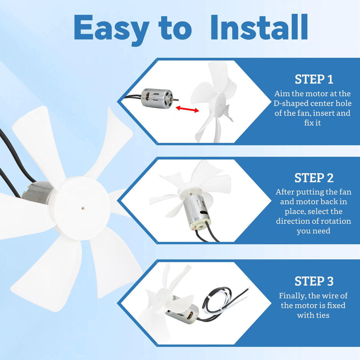 6 Inch White RV Vent Fan Blade with 12V D-Shaft Motor C16172