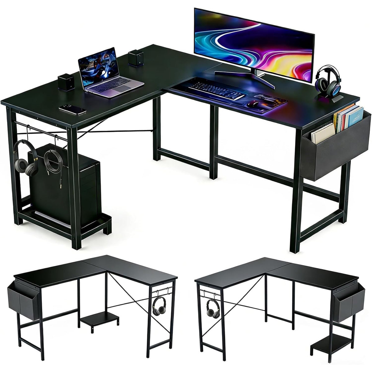 L Shaped 50 Inch Reversible Computer Desk with CPU Stand U7511