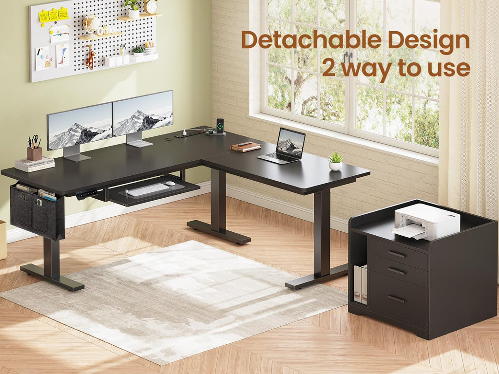 L Shaped Standing Desk with File Cabinet S538