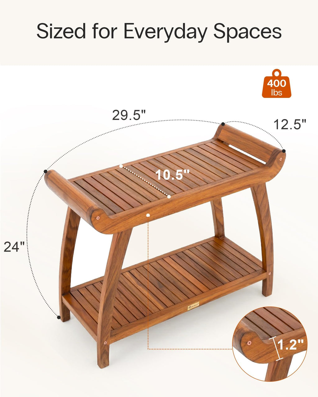 Teak Shower Bench with Storage Shelf X846891
