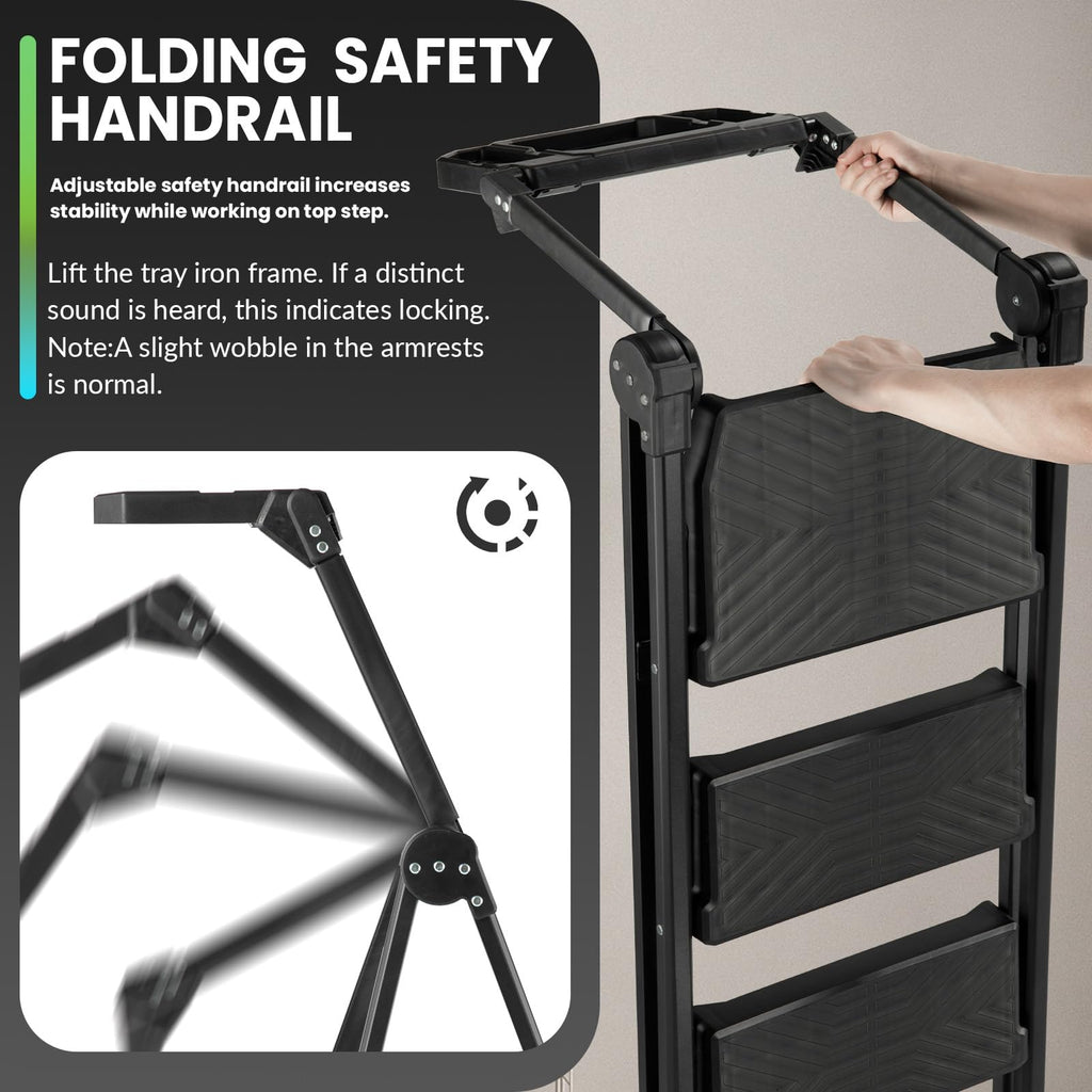 3 Step Steel Stool with Handrail & Tool Tray G25219